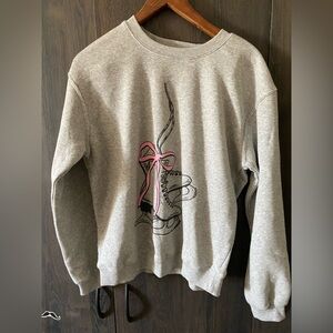 Grayson Threads Gray Sweater with Pink Bow Accent